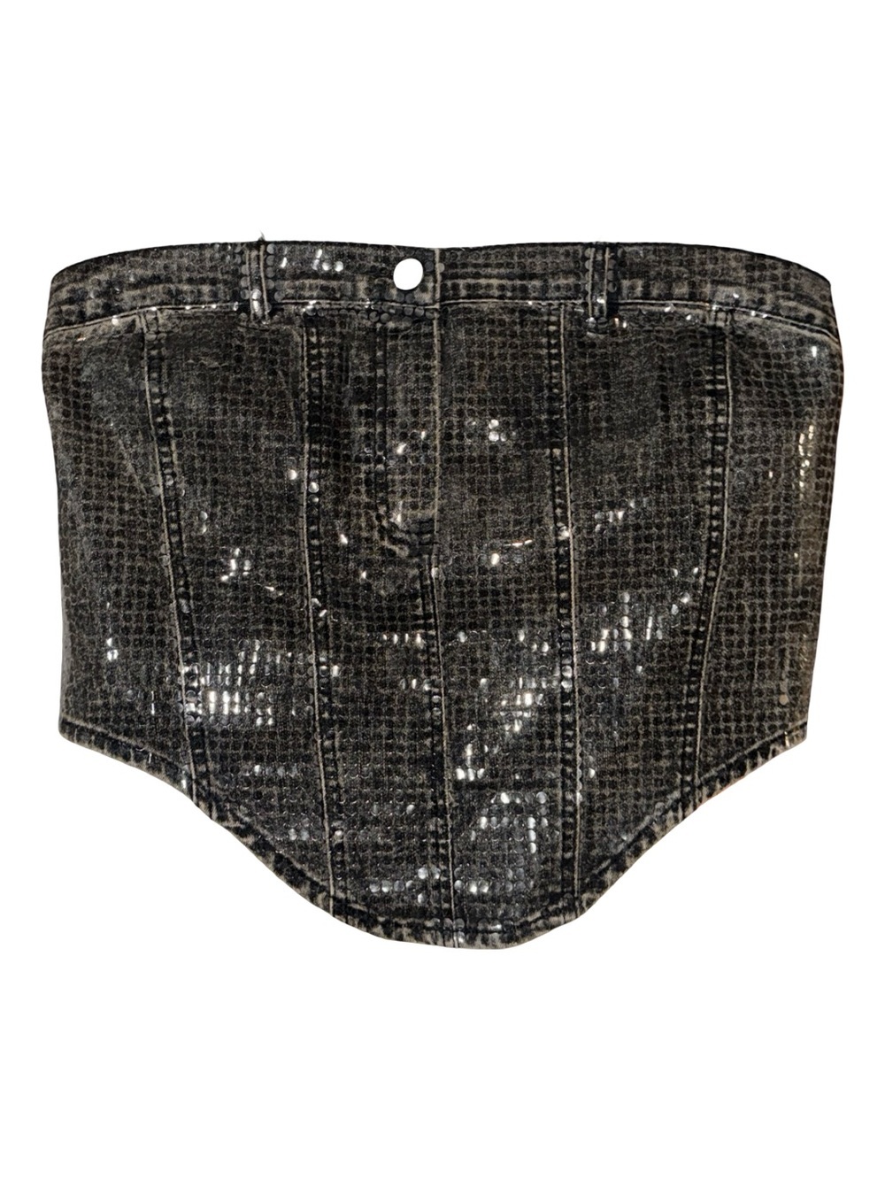 Black Denim Pants illusion Top | SequiN Strapless Crop Top from Brazil | L NWOT